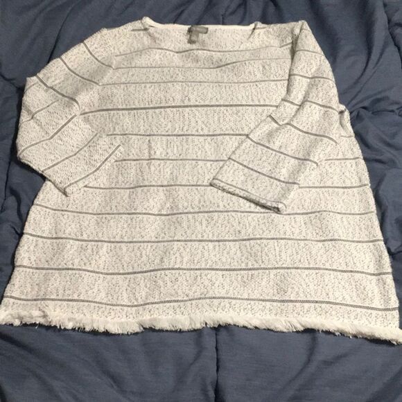 T by Talbots women's size SP small petite white black cotton blend top fringe - Picture 7 of 16